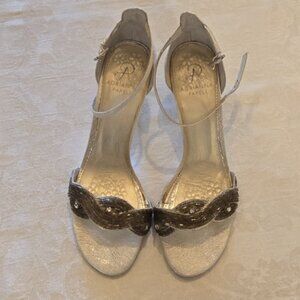 Adrianna Papell Silver Beaded Evening Sandals Sz 8.5